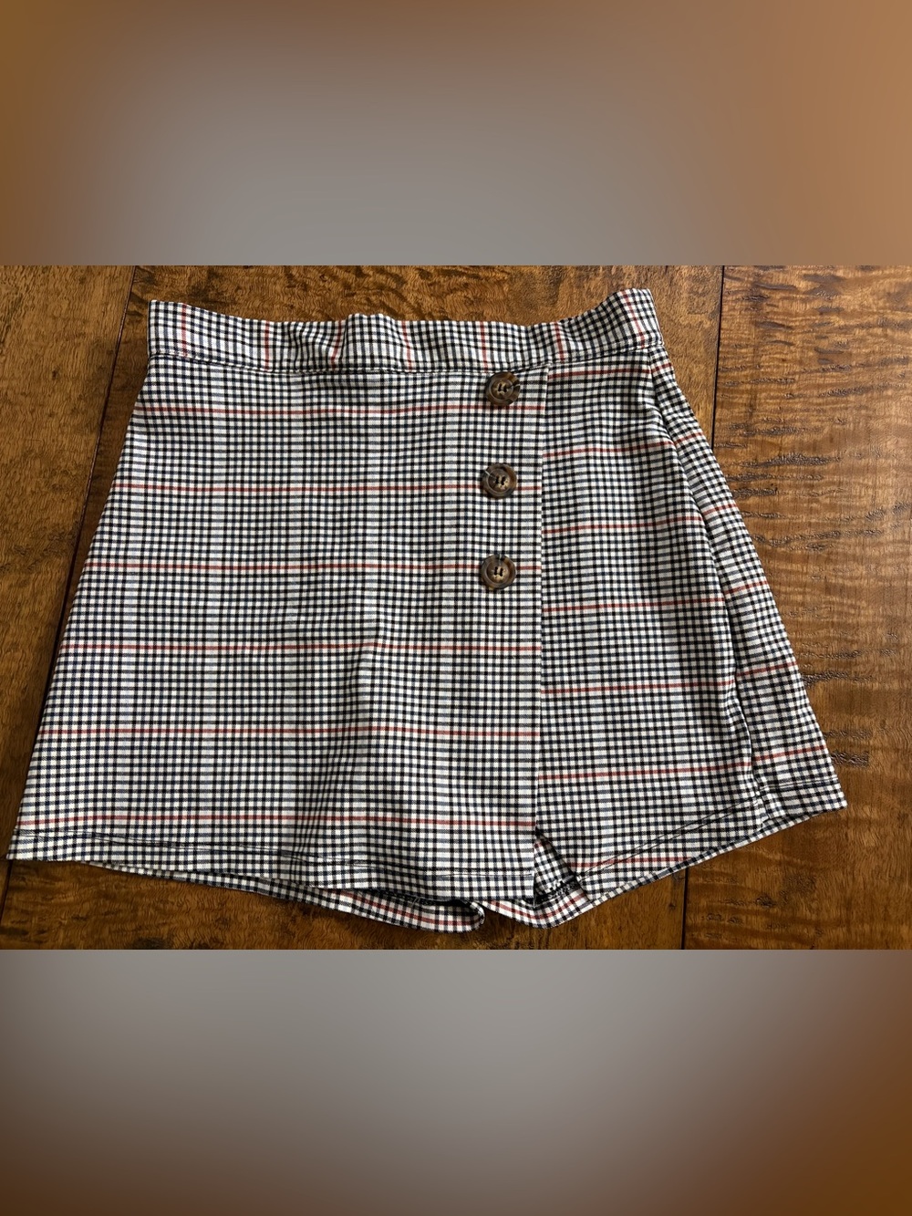 Altar'd State Black, White & Red Plaid Mini Skort with Front Buttons